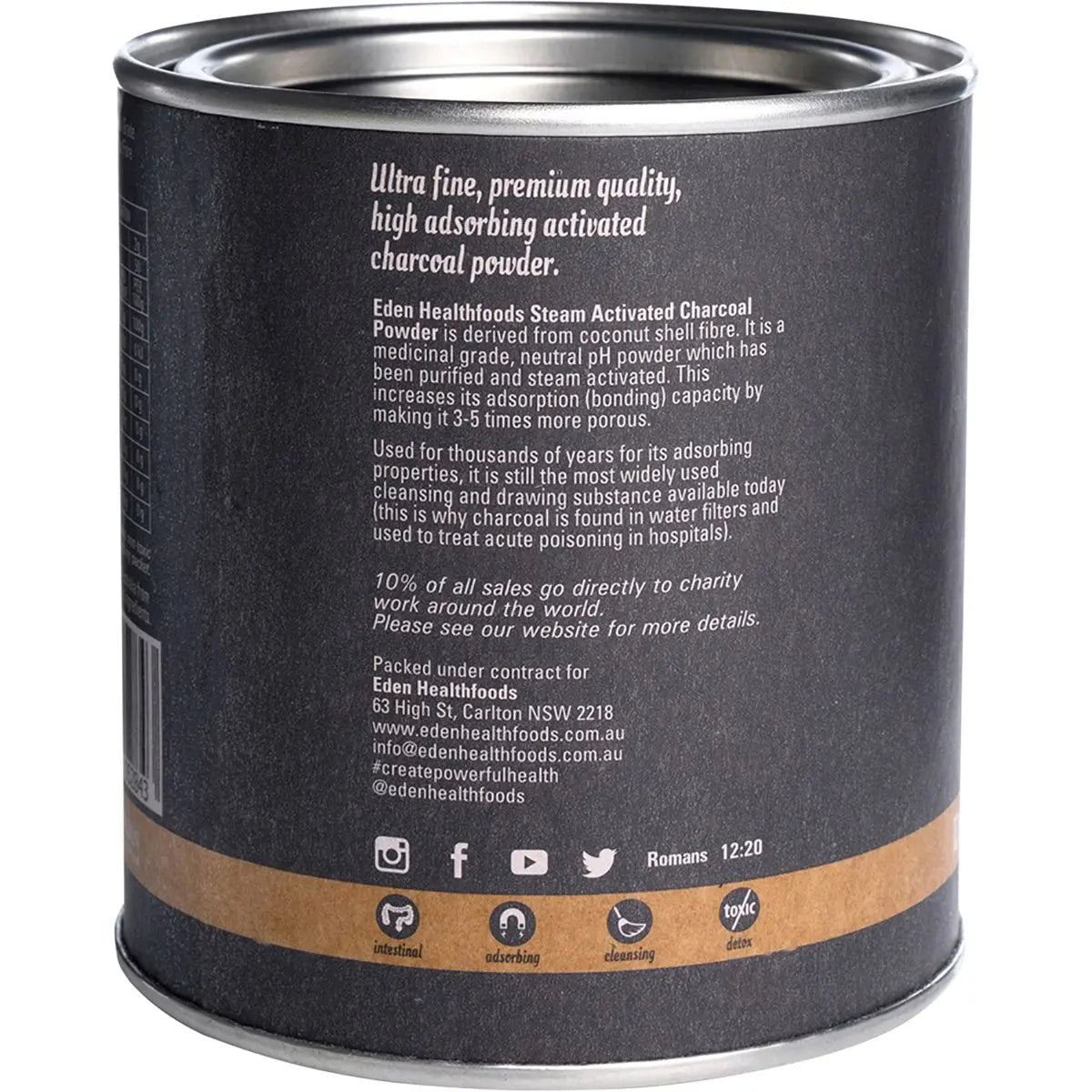 EDEN HEALTHFOODS Activated Charcoal Steam Activated Charcoal Powder 100g EDEN HEALTHFOODS
