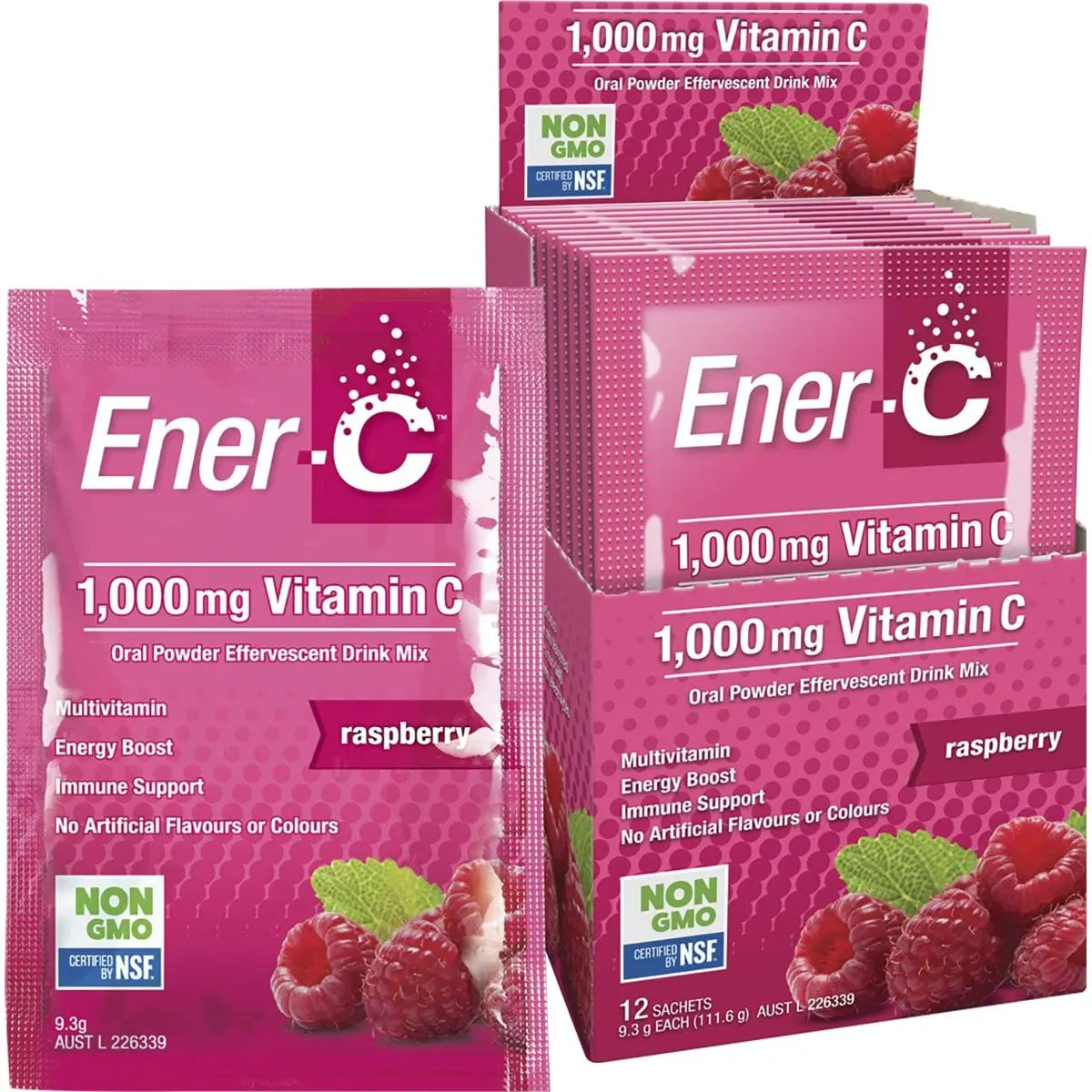 MARTIN & PLEASANCE Ener-C 1000mg Vitamin C Drink Mix Raspberry Sachets 12 MARTIN & PLEASANCE