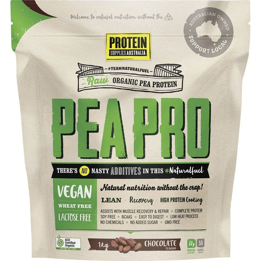 PROTEIN SUPPLIES AUSTRALIA PeaPro (Raw Pea Protein) Chocolate 1kg PROTEIN SUPPLIES AUSTRALIA