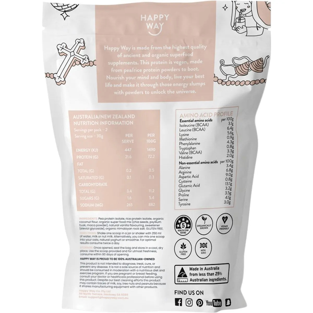 Happy Way Pea Protein Powder Vanilla 60g 6pk HAPPY WAY
