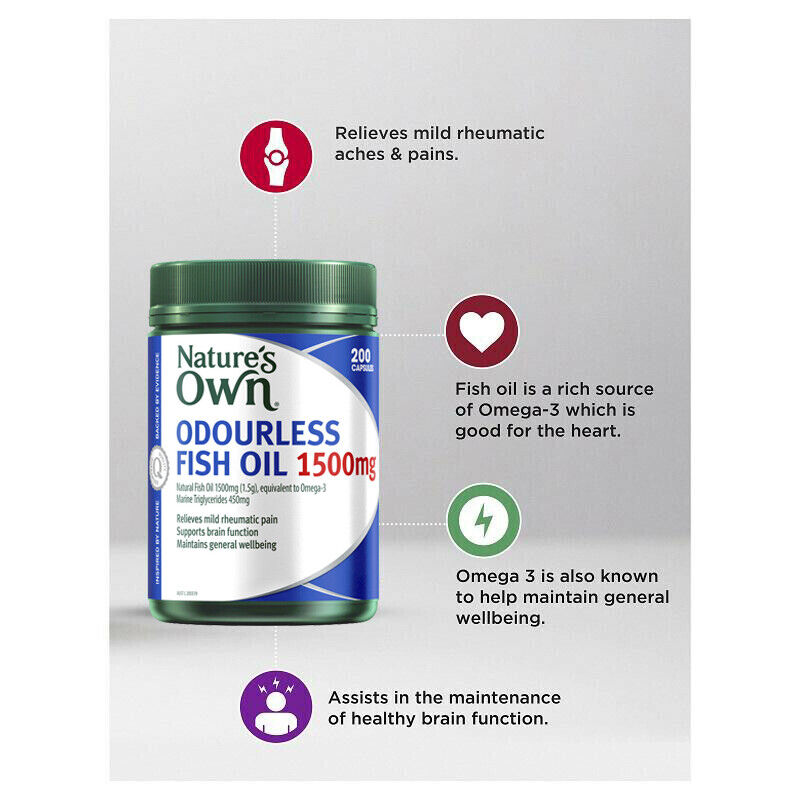 Nature's Own Odourless Fish Oil 1500mg 200 Capsules - Cutprice Online