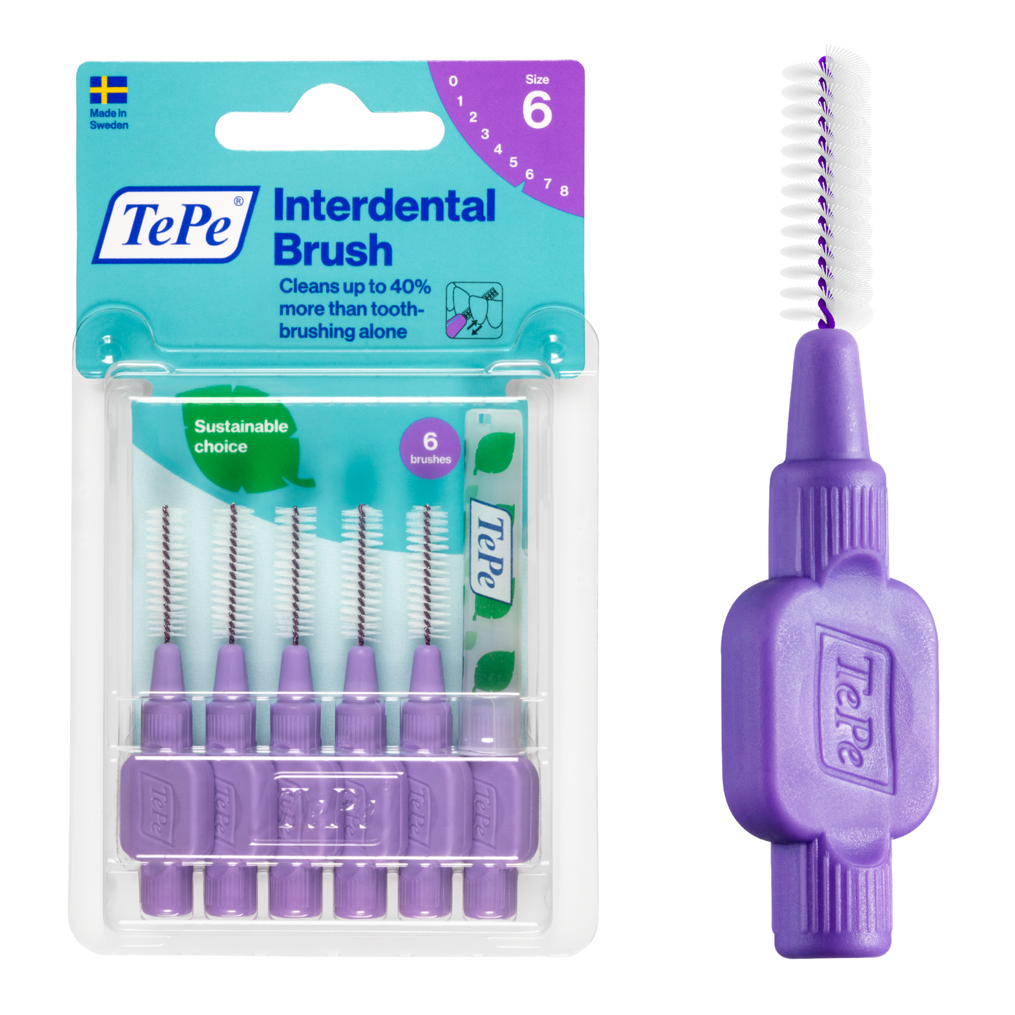 TePe Interdental Brush - Large Purple (1.1mm)  Size 6 6Pack - Cutprice Online