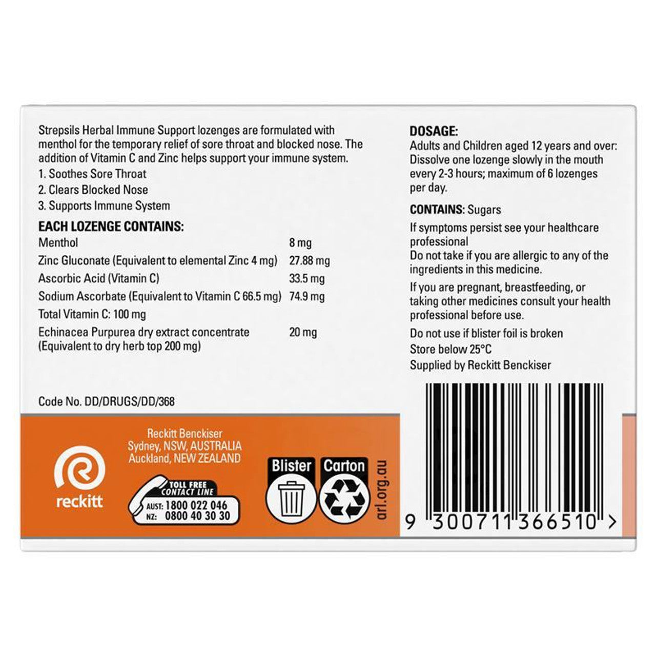 Strepsils Herbal Immune Support Elderberry 16 Lozenges - Cutprice Online