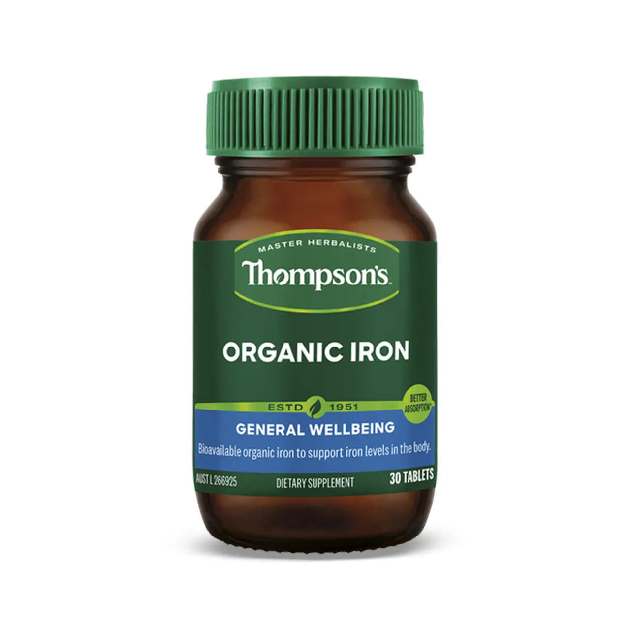 Thompson's Organic Iron 24mg 30 Tablets THOMPSON'S