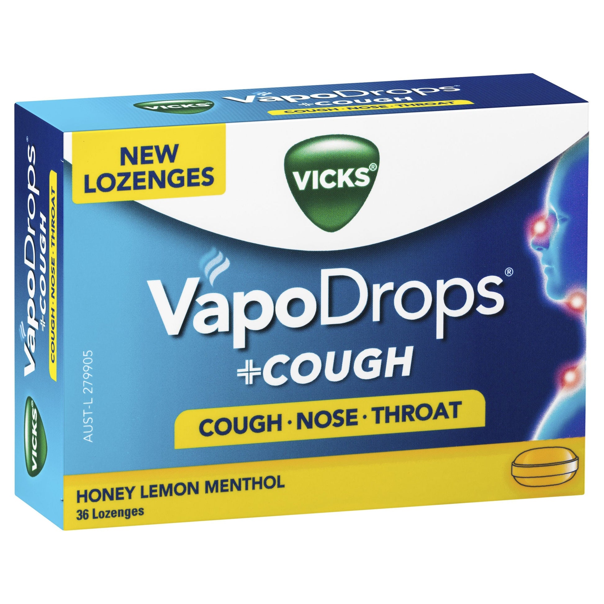 Vicks VapoDrops + Cough Honey Lemon Menthol 36 Lozenges - Cutprice Online