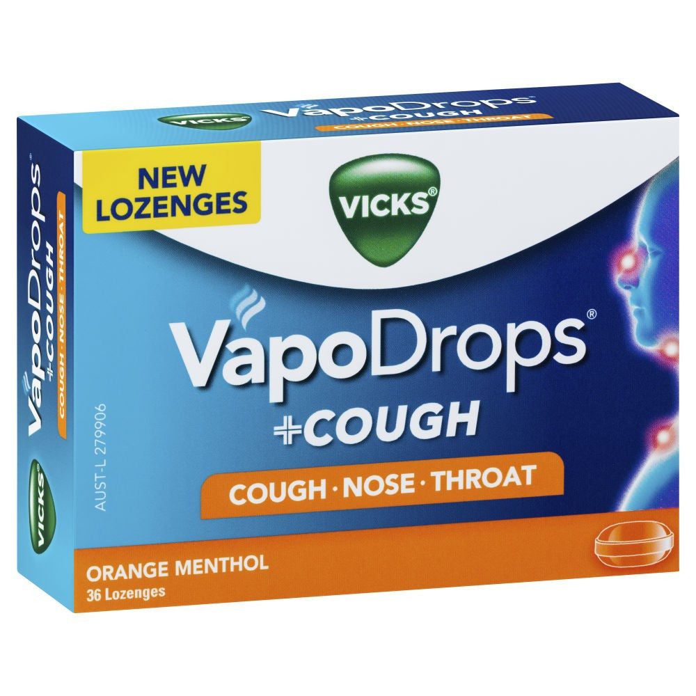 Vicks VapoDrops + Cough Orange Menthol 36 Lozenges - Cutprice Online