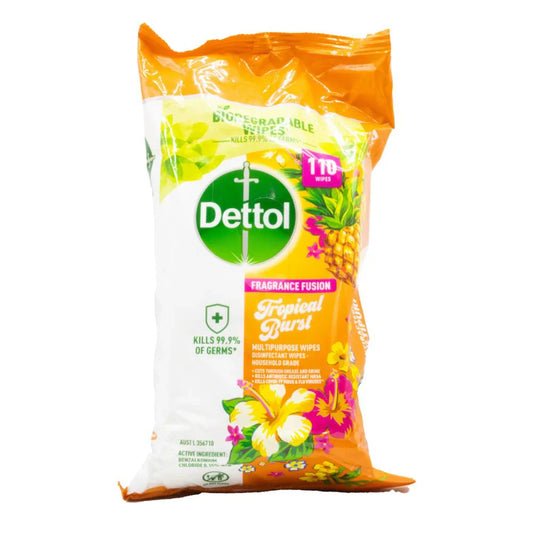 DETTOL WIPES MULTIPURPOSE ANTIBACTERIAL FRAGRANCE FUSION TROPICAL BURST PK110
