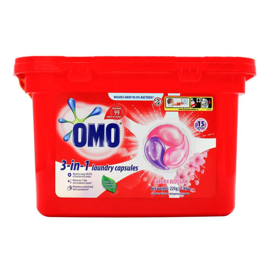 Omo Pk15 3-in-1 Laundry Capsules Sakura Blossom Front & Top Loader - Cutprice Online